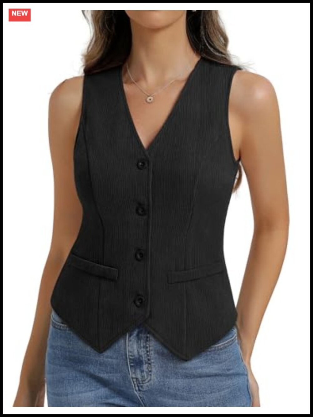 Women's Sleeveless Button Down Vest Top Slim Fit Waistcoat